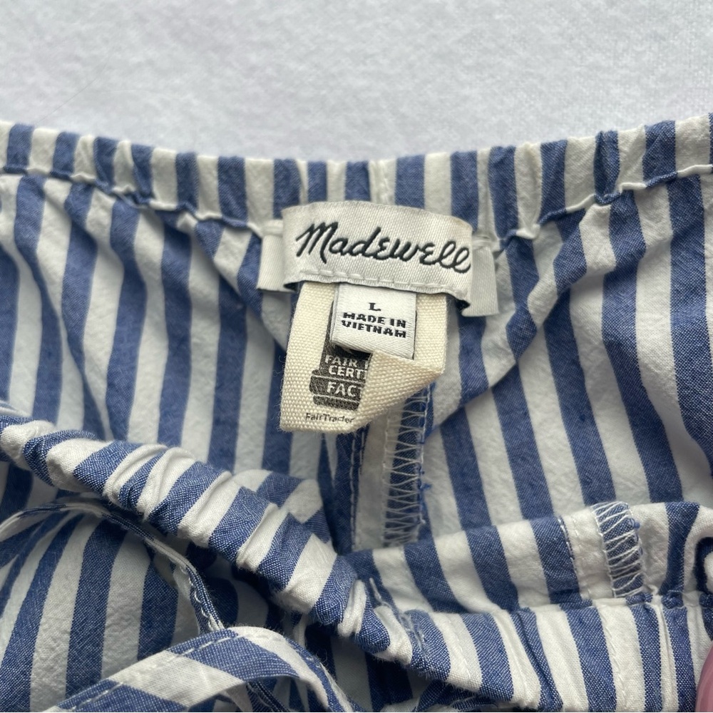 Madewell 100% Cotton Drawstring Pull On Shorts Blue Stripe Size Large EUC - Picture 5 of 7